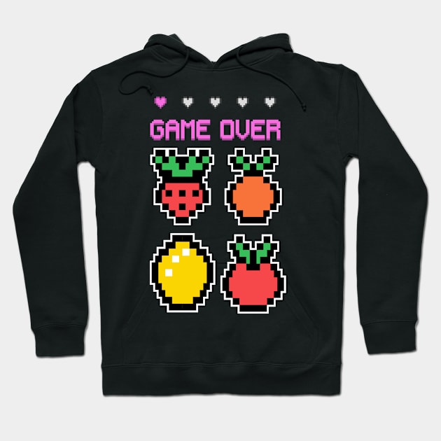 Game Over, Funny Fruity Apple, Lemon, Strawberry, Carrot Hoodie by Gifty Love